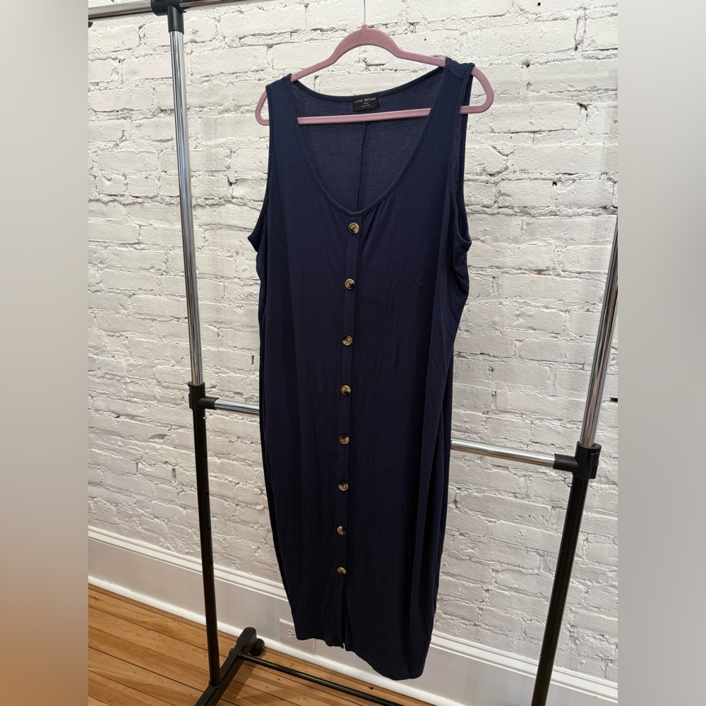 Lane Bryant Dark Blue Button-Front Midi Dress